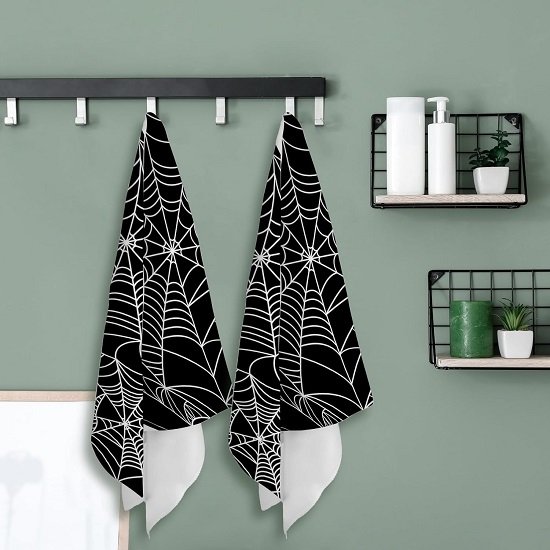 Black Spider Web Bathroom Hand Towels, 2-Pack 15*30 Inch Soft Highly Absorbent Hand Towels