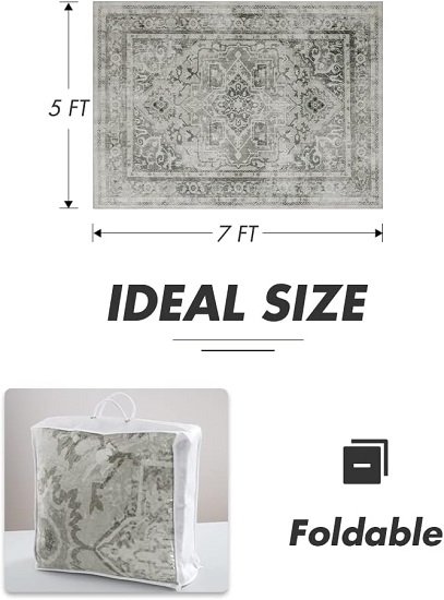 5x7ft - Distressed Vintage Bedroom Dining Room Living Room - Machine Washable TP Backing - Gray