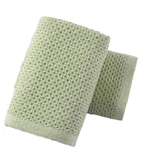 Green waffle hand towels, highly absorbent and quick-drying 100% cotton hand towels 13 inches X 29 inches (set of 2)