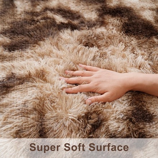 Fluffy plush rug 5x8 feet, tie dye brown plush rug, non-slip plush rug
